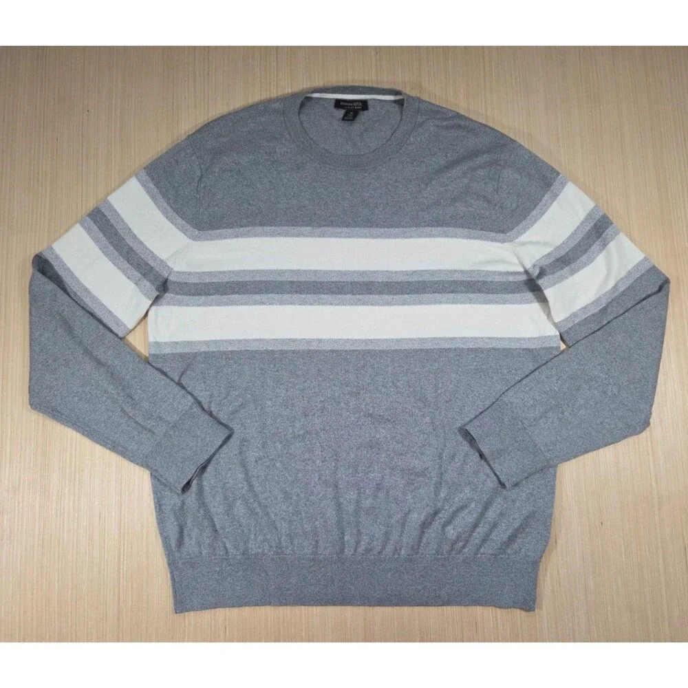 Banana Republic Luxury Blend Men's XL Silk Cashmere Long Sleeve Top Gray Ivory